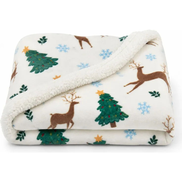 Weihnachts-Flanelldecke mit Digitaldruck, Rentiermotiv, Mehrfarbig, 264x228 cm
