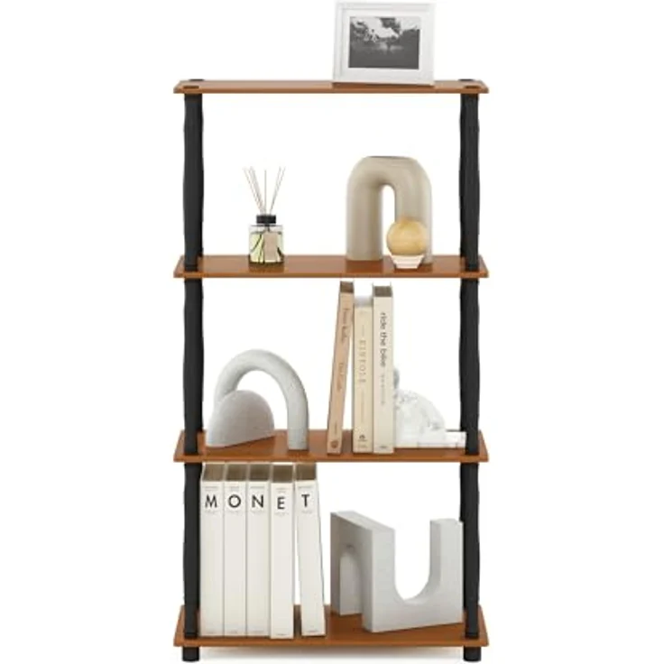 Furinno 4-Ebenen Mehrzweck-Regal mit klassischen Röhren, holz, Helle Kirsche/Schwarz, 29. 46x59. 94x109. 86 cm – Bild 5