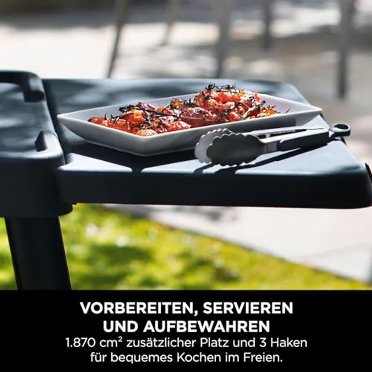 NINJA Elektrogrill Ninja Woodfire Seitentisch für verstellbaren Ständer Schwarz - erweiterbare Arbeitsfläche, 3 Haken zur Utensilaufbewahrung, 20 kg max. Gewicht, hochwertiges Aluminium - Schwarz – Bild 6
