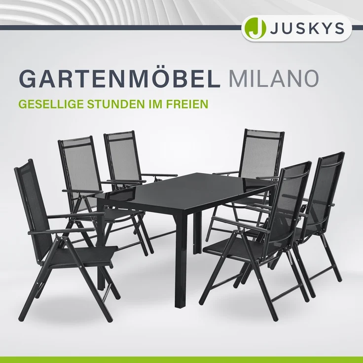 Juskys Aluminium Gartengarnitur Milano Gartenmöbel Set mit Tisch und 6 Stühlen Dunkel-Grau mit schwarzer Kunstfaser Alu Sitzgruppe Balkonmöbel – Bild 2
