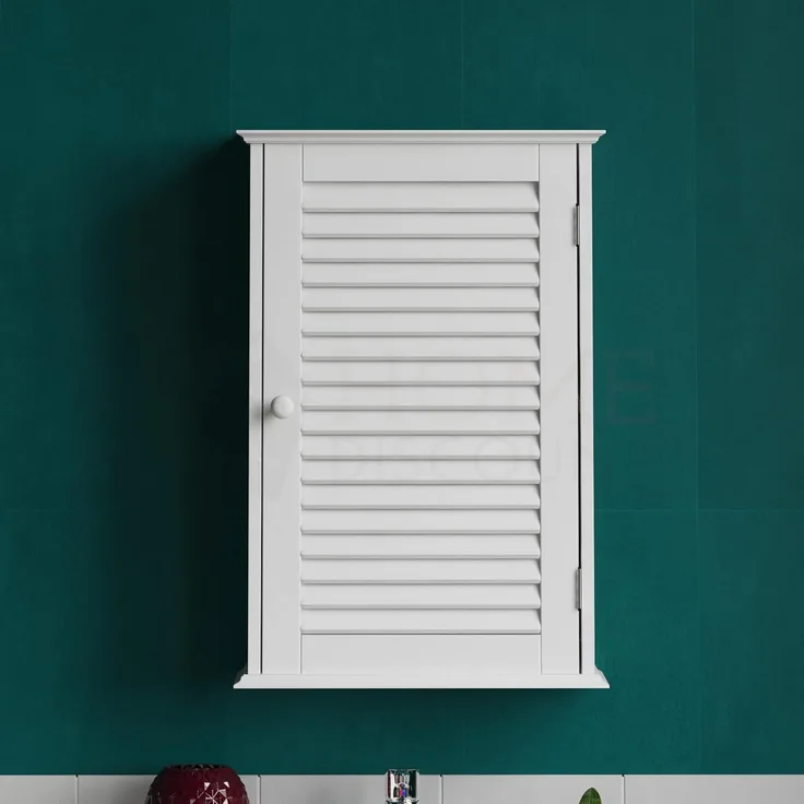 Bath Vida Bathroom Cabinet Single Door Shutter Wall Mounted Storage, White H 57 x W 39 x D 17 cm Approx.