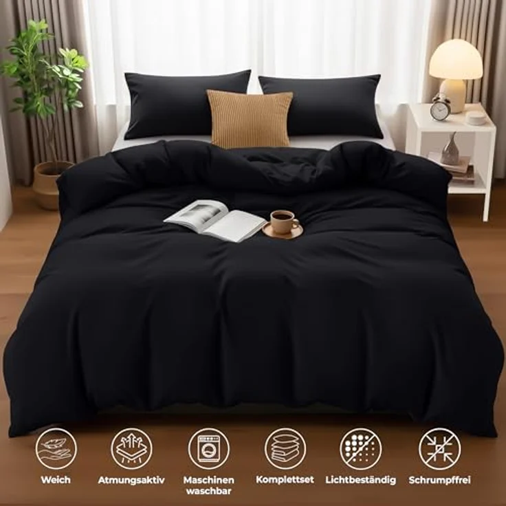Utopia Bedding Bettwäsche Set - Mikrofaser Bettbezug 230x220 cm + 2 Kissenbezüge 50x75 cm - Schwarz – Bild 6