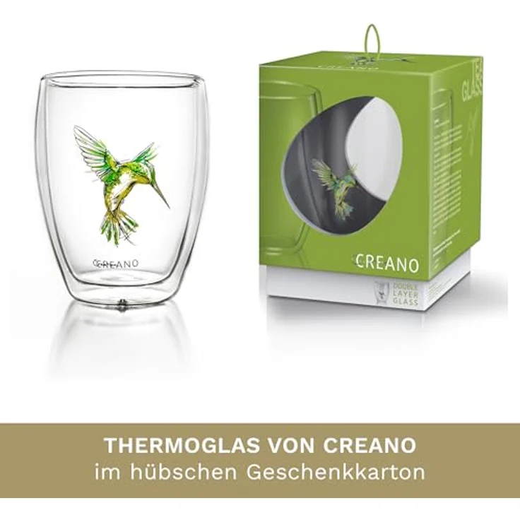 Creano Teeglas Tee-Glas, Latte Machiato, Thermobecher Kolibri Grün, 250ml, Borosilikatglas, 1x bedrucktes Glas – Bild 8
