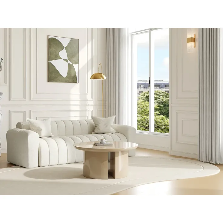 Vente-unique - DERLALI Couchtisch Holz, Platte Beige - B 90 cm x H 40,5 cm x L 90 cm