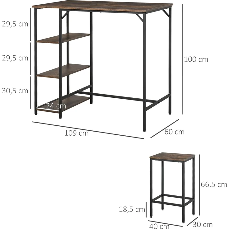 HOMCOM Bartisch Bartisch-Set mit 2 Barhockern – Bild 7