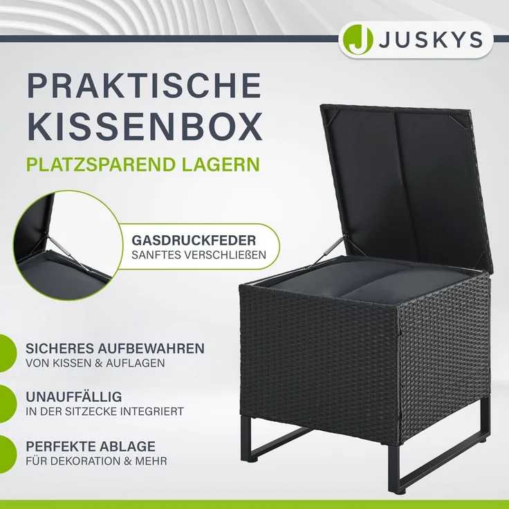 Juskys Outdoor Polyrattan Lounge Santorini - Gartenlounge mit Beistelltisch & Auflagenbox - Gartenmöbel Set Rattan Sitzecke wetterfest - Schwarz – Bild 5
