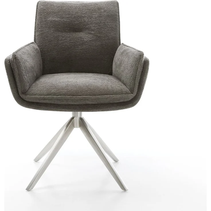 Drehstuhl Nela-Flex Bouclé Soft Schlamm Kreuzgestell breit Edelstahl 360° drehbar Wippfunktion – Bild 2