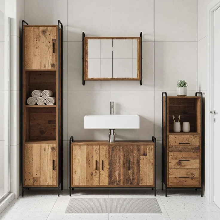 vidaXL Badezimmerschrank-Set 3 stk. Altholz 40 x 36 x 109,5 cm 3444529 – Bild 1