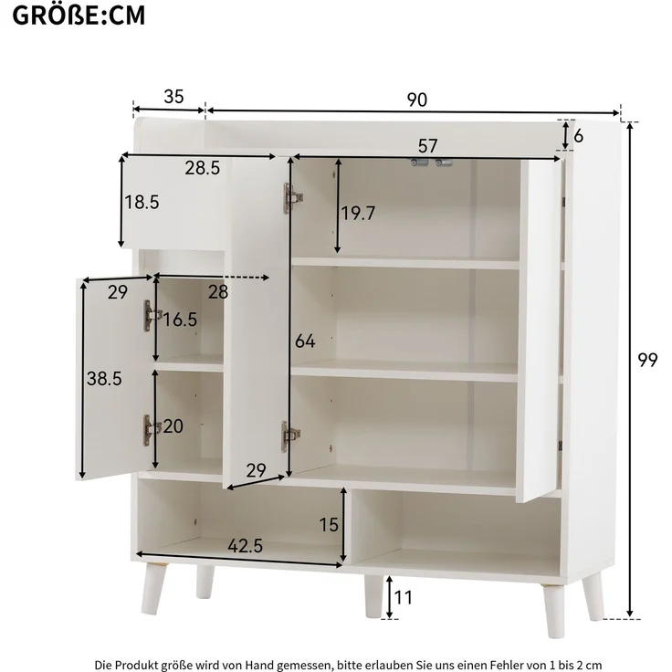 Merax Schuhschrank, Kommode, Sideboard, mit verstellbaren Einlegeböden – Minimalistischer Home Organizer mit Massivholzbeinen , Weiß – Bild 4