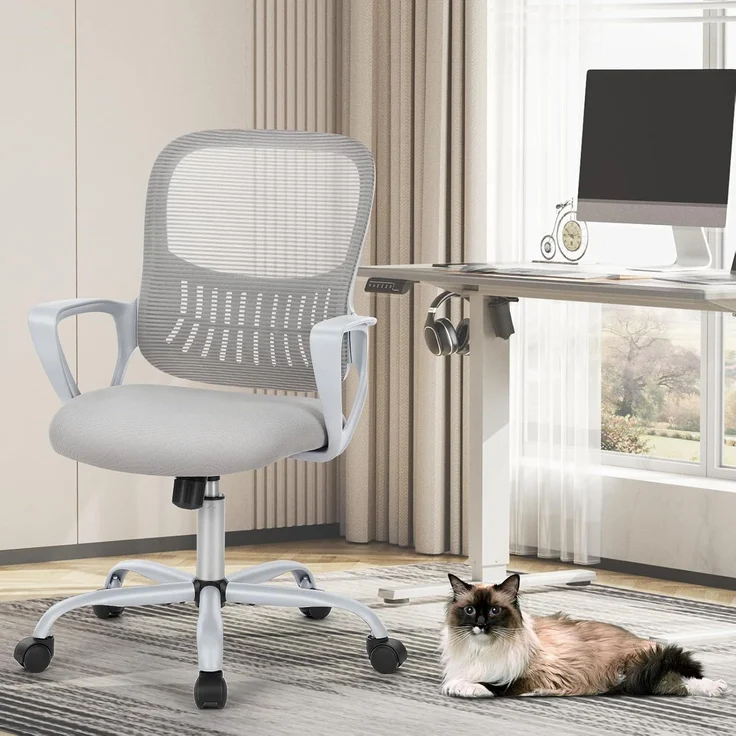 Sweetcrispy Bürostuhl Ergonomisch, Schreibtischstuhl mit Lendenwirbelstütze, Verstellbaren Armlehnen Drehstuhl, Höhenverstellbarer Office Chair, Bürostühle Geeignet für Büro und Schlafzimmer (Grau) – Bild 2
