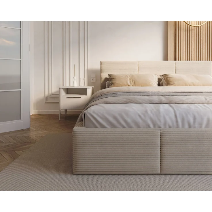 thematys Polsterbett mit Bettkasten & Lattenrost – Stauraumbett Cord 90x200cm, mit 23 cm Taschenfederkern-Matratze H2, Creme, Art.-Nr. S05EG0T87SQ – Bild 5