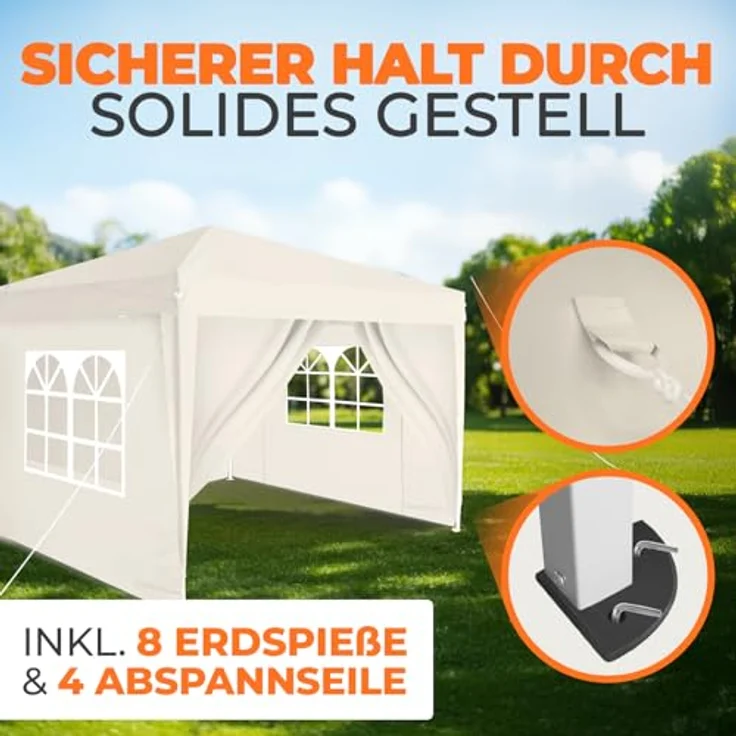 Kronenburg Faltpavillon wasserdicht Dachmaß 2x2 m UV Schutz 50+ Pavillon in Champagner mit 4 Seitenteilen – Bild 6