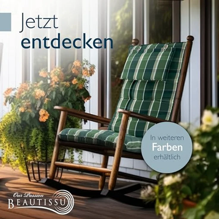 Beautissu Hochlehnerauflage 6er Set Sun-HL, 120x50x8 cm, Grün-Kariert, mit Kopfpolster, rutschfest, UV-Schutz 5, robust – Bild 8