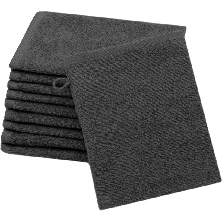 ZOLLNER 10er Set Waschlappen aus Baumwolle, 16x21 cm, dunkelgrau – Bild 1