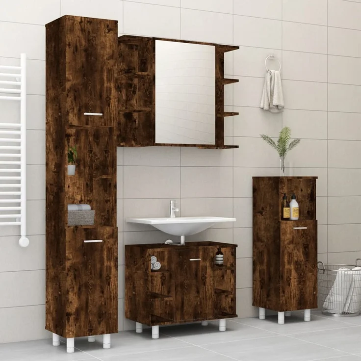 vidaXL 4-tlg. Badmöbel-Set Räuchereiche Holzwerkstoff 3187612 – Bild 1