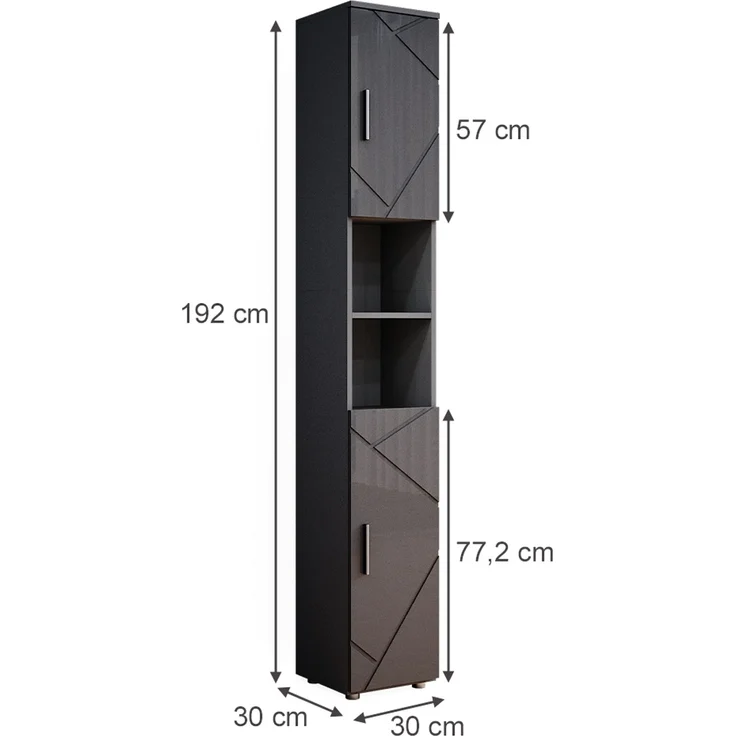 Vicco 'Irma' Badschrank mit 2 Türen und 6 Fächer, Holz, 192 x 30 x 30 cm, Anthrazit – Bild 3