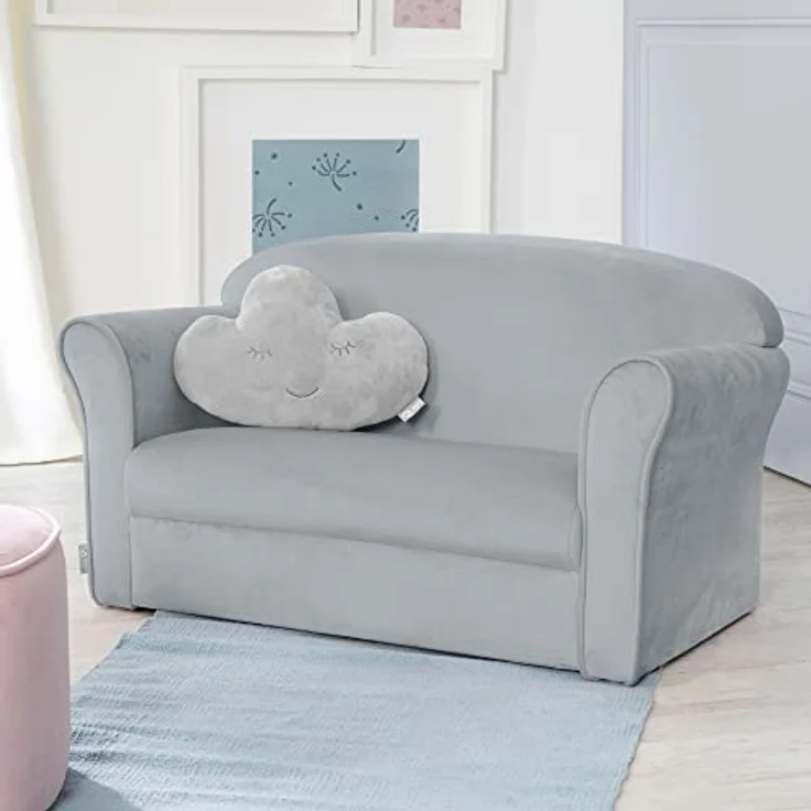 roba Kindersofa 'Lil Sofa' mit Armlehnen - Bequeme Kindercouch mit Samtstoff - Silbergrau – Bild 3