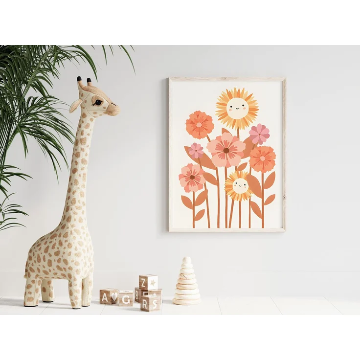 Poster Kinderzimmer Sonnenstrahlen Regenbogen Herzen Blumen · Kinderzimmer Bilder · Wand Deko · Kunst Druck · Deko Print ohne Rahmen - Blumen / 15x20 cm