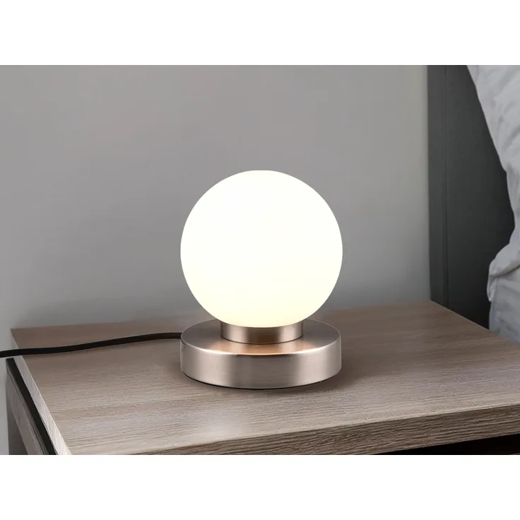 Reality Leuchten LED Nachttischlampe wechselbar / dimmbar, Glas / Metall weiß / silber, Durchmesser 12 cm