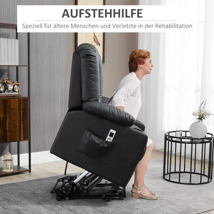 HOMCOM Massagesessel Fernsehsessel mit Liegefunktion, Rollen, Fernbedienung (Relaxsessel mit Aufstehhilfe, 2-St, TV Sessel), mit USB-Anschluss – Bild 4