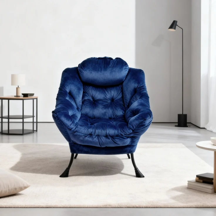 Loungesessel Set mit Hocker, Polyester Bezug, Metallgestell, bis 150kg, ergonomisch, klappbar, für Wohnzimmer Garten,Dunkelblau – Bild 2