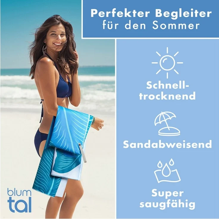 Blumtal Reisehandtuch Strandhandtuch 90x180 cm aus Mikrofaser - kompakt & schnelltrocknend, sandfrei mit Band - Mikrofaser Handtuch groß mit Wellen-Muster – Bild 3