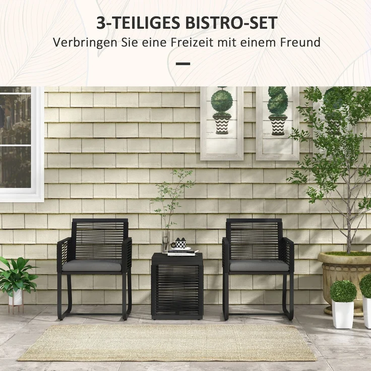 3-teiliges Bistro-Set, Balkon-Set, Terrassen-Set, wetterbeständig, modernes Design, 53 cm x 57 cm x 77 cm, Schwarz + Grau--Schwarz--77x53x57cm--YOUDENOVA – Bild 6