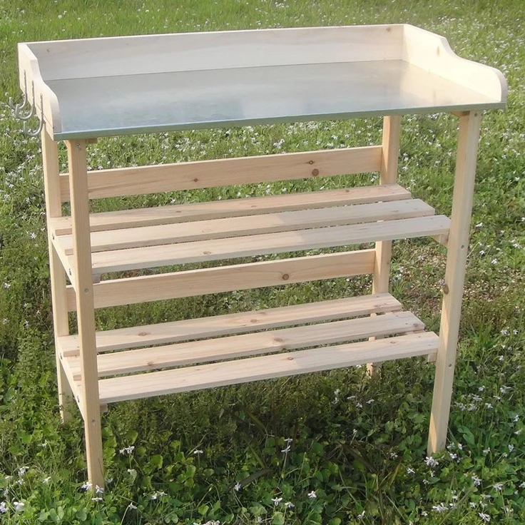 Holz Pfanztisch Holztisch Gartentisch Gärtnertisch Tisch Gewächshaus Garten – Bild 5