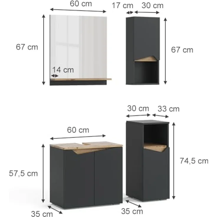 Badmöbel-Set Marelle Anthrazit 4 Teile Vicco – Bild 4