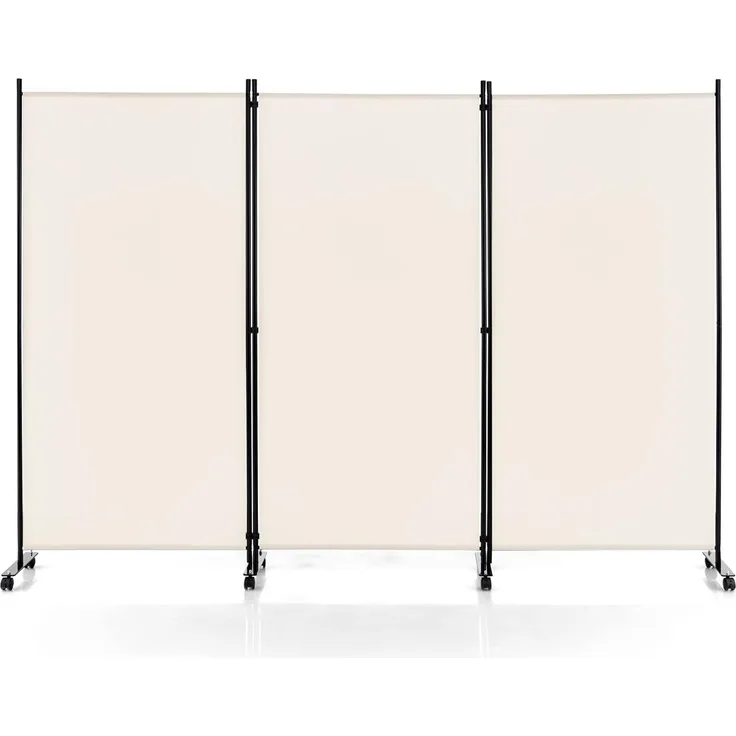 FANTASK Raumteiler auf Rollen aus Stoff, Trennwand faltbar, Paravent 3-teilig, Sichtschutz für Flexibilität und mehr Privatsphäre (Beige)