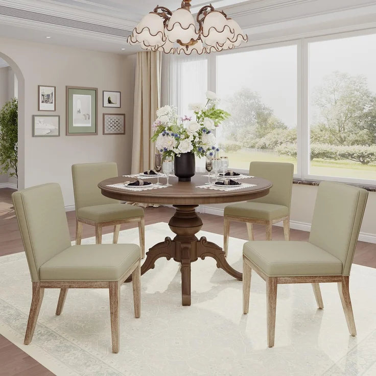 COLAMY Esszimmerstühle 4er Set, Moderne Esszimmerstühle mit Stoffbezug, Küchenstühle im Landhausstil für Restaurant und Wohnzimmer, Khaki – Bild 1