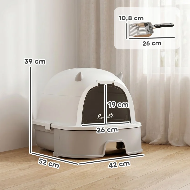 PawHut Katzentoilette, Edelstahl, Kunststoff, Grau, 52L x 42B x 39H cm – Bild 3