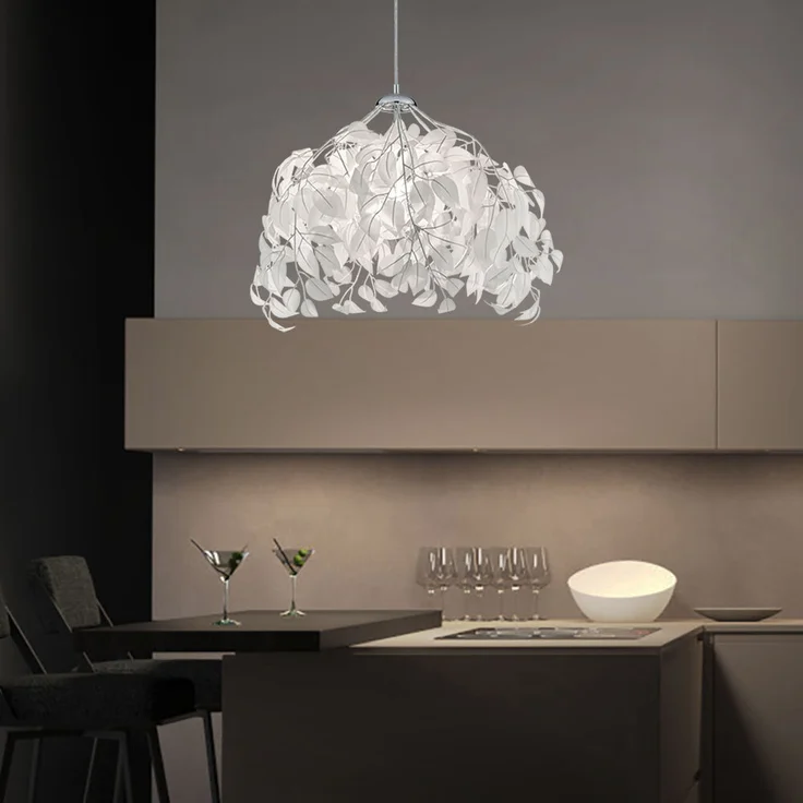 Pendelleuchte, Metall, Blätter/Äste, weiß, H 150 cm – Bild 10
