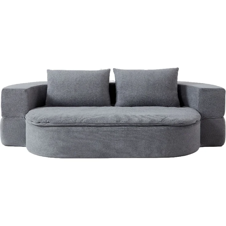 Klappsofa aus Flanellstoff, 3-in-1-Funktion, 200x130x60 cm, Hellgrau – Bild 5