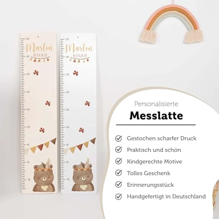 KIDSMOOD - Messlatte für Kinderzimmer Personalisiert, 70-140 cm - Messlatte Kinder Holz personalisiert Mit Namen für Baby- & Kleinkinderzimmer - Individuelles Geschenk für Kinder und Babys zum Geburt – Bild 8