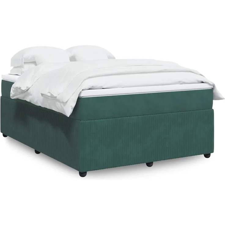 vidaXL Boxspringbett mit Matratze Dunkelgrün 140x200 cm Samt 3285647 – Bild 1