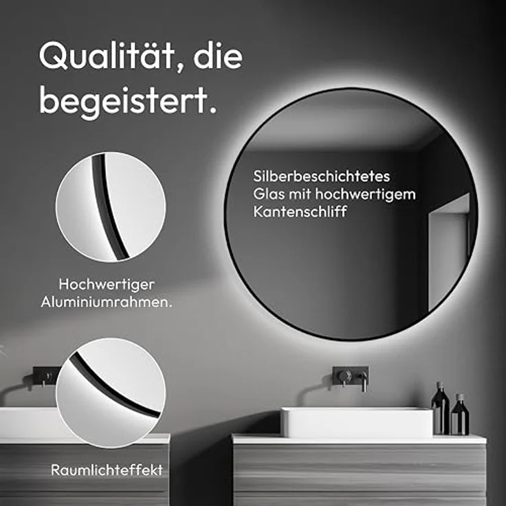 Talos TALOS black oros Spiegel rund Ø 100 cm, Badspiegel in matt schwarz mit hochwertigem Aluminiumrahmen und indirekter LED-Beleuchtung – Bild 3