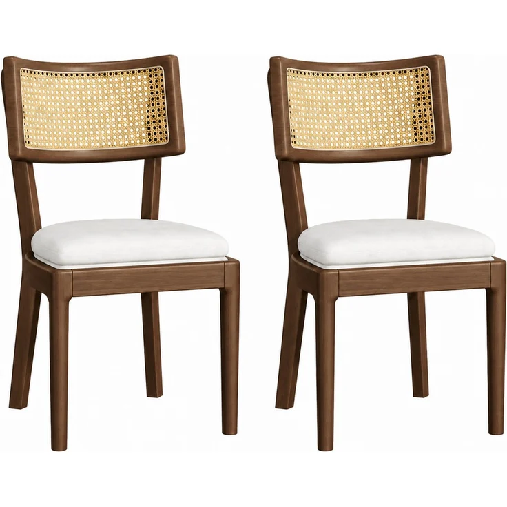 Esszimmerstühle, Massivholz mit Rattan-Rückenlehne, Set aus 2, 50x58x88 cm, Walnuss – Bild 4