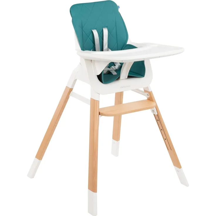 Kikkaboo Hochstuhl 2 in 1 Modo Kinderstuhl Holz, Gurt, Fußstütze verstellbar grün