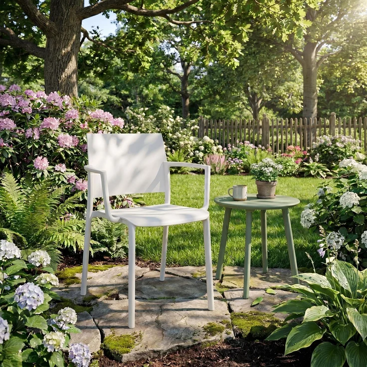 CLP Gartenstuhl wetterfest Valtor UV-beständig mit Armlehnen belastbar bis 150 kg,weiß – Bild 3