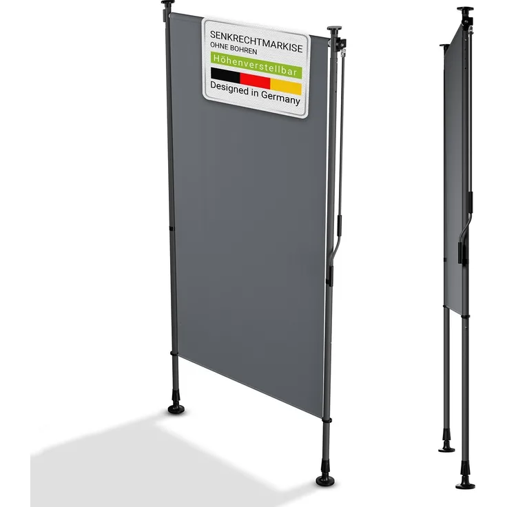 Juskys Senkrechtmarkise Barbados 100x310 cm - Sonnenschutz, Sichtschutz, ausziehbar, Klemmmarkise, ohne Bohren, wetterfest, wasserabweisend - Grau