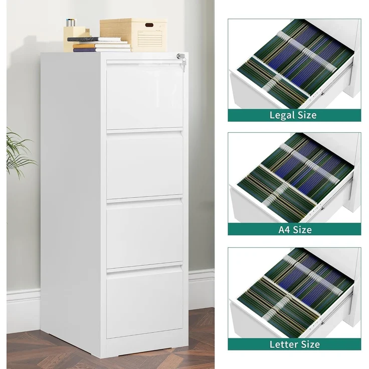 YITAHOME Aktenschrank mit 4 Abschließbaren Schubladen, Kippsicherer Rollender Aktenschrank mit Rädern für das Büro zu Hause, Unter-Pult-Aktenschränke, weiß, 62 x 45.8 x 133 cm – Bild 7