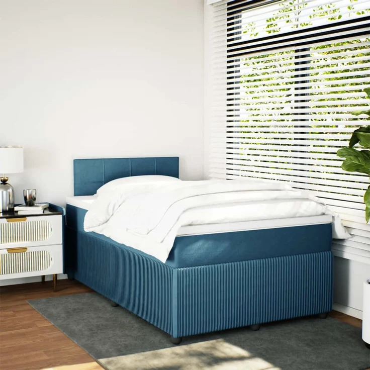 vidaXL Boxspringbett mit Matratze Blau 120x200 cm Samt 3287714 – Bild 11