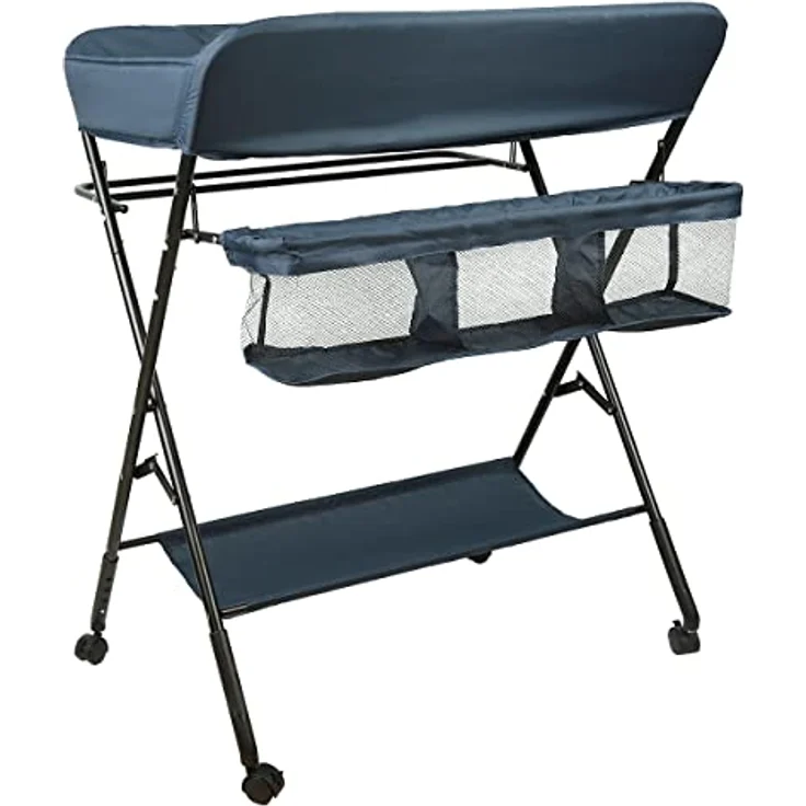 Wickeltisch Klappbarer und tragbarer, Wickelkommode Baby mit Motiv Giraffe, Höhenverstellbar, Wickeltisch mit Rollen Mobiler Wickeltisch, Tragbar Wickeltisch,80 * 66 * 98cm (dunkelblau) – Bild 5