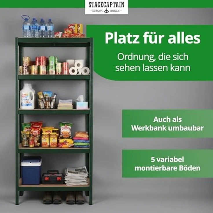 Stagecaptain Schwerlastregal Lagerregal - 5 variabel montierbare Böden - auch als Werkbank umbaubar, Tragkraft pro Boden: 175 kg, gesamt 875 kg – Bild 5
