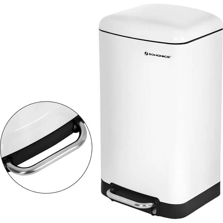 Songmics Mülleimer mit Inneneimer und Deckel, Softclose, luftdicht, Stahl, 30 Liter, Weiß – Bild 4