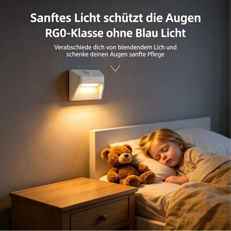 Toomoke Nachttischlampe LED Nachtlicht mit Bewegungsmelder für Treppen Flur Schlafzimmer, LED fest integriert, Warmweiß, Akku Treppenlicht mit Bewegungsmelder magnetisch LED Nachtlicht – Bild 4