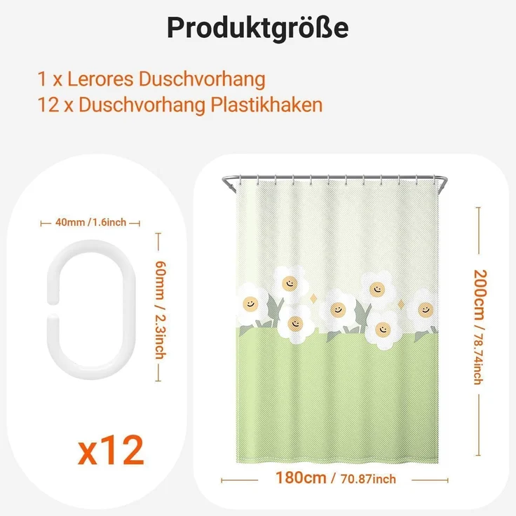 Duschvorhang 180x200 Polyester 12 Ösen Grünes Lächeln 180 x 200 cm – Bild 2