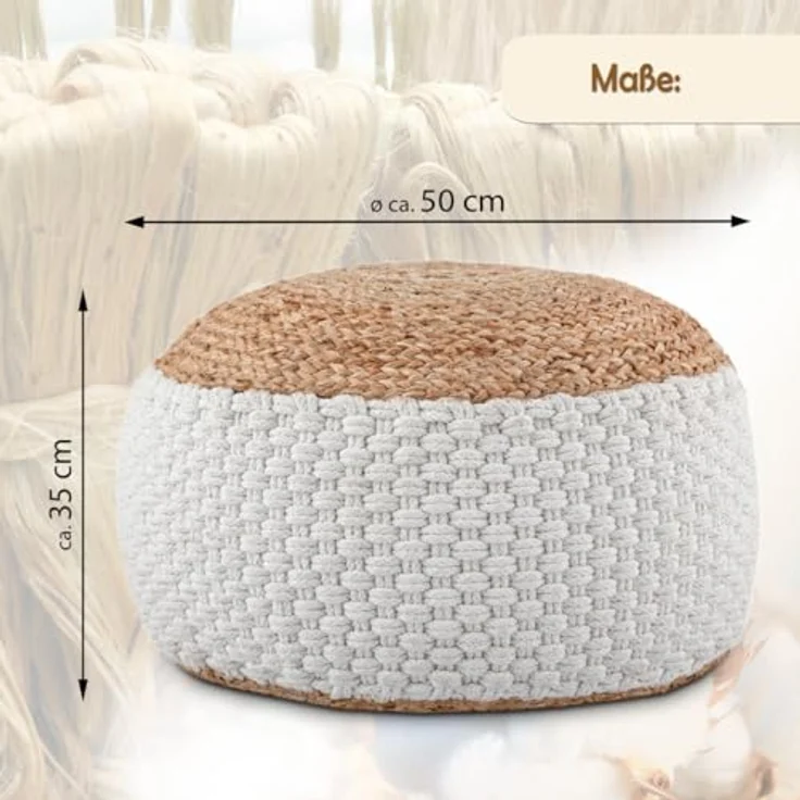Amagohome Sitzhocker Sitzhocker Sitzpouf Jute Bodenkissen rund quadratisch Deko Hocker Fußh – Bild 4