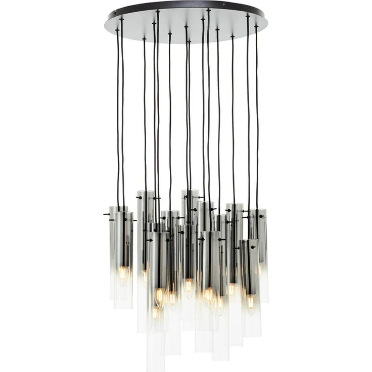 Brilliant Glasini Pendelleuchte, 14-flammig, schwarz matt/rauchglas, Metall/Holz, 52 cm, E14, 25 W